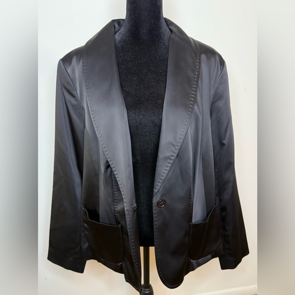 Context Woman plus size Black satin formal tuxedo like Black jacket lapel 14W EC - Picture 7 of 10